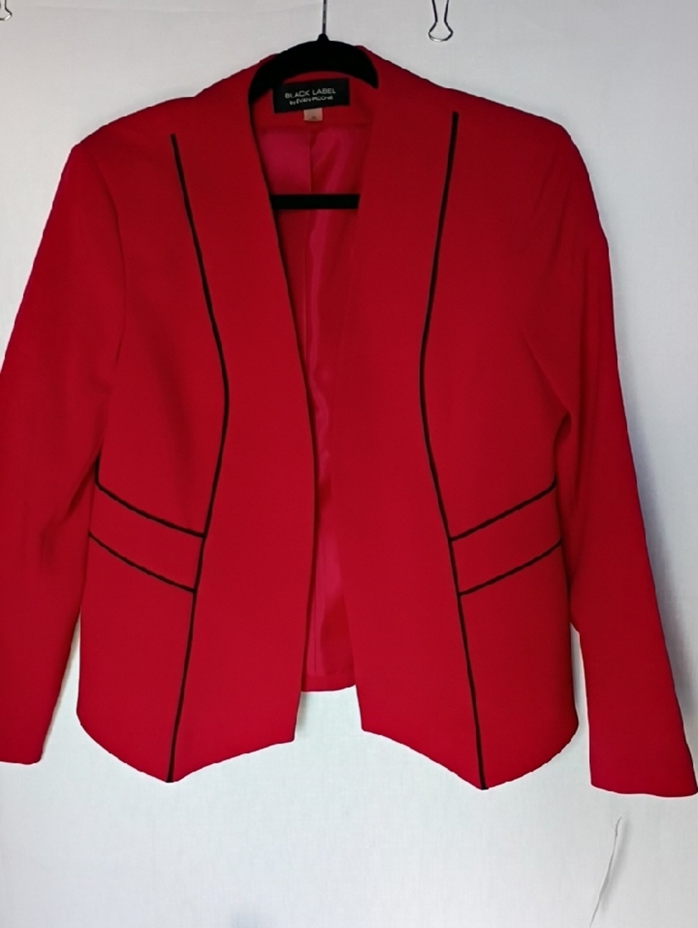 Evan Picone Women's Red Open-Front Blazer with Black Piping Size 10
